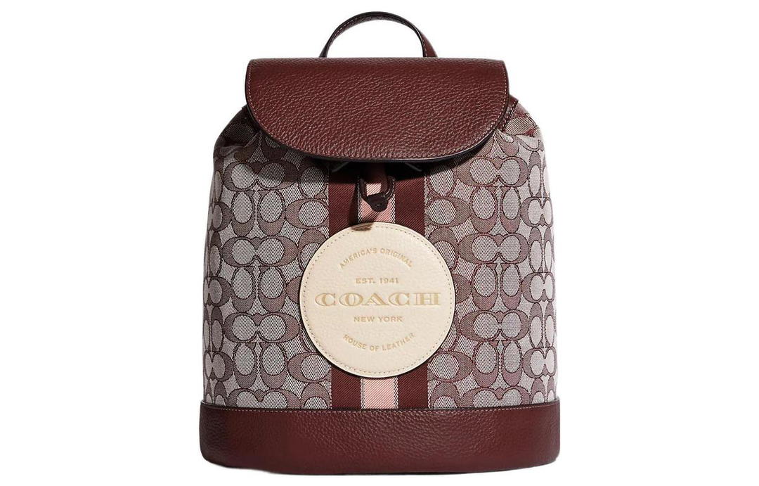 Coach Coach Dempsey Fabric With Cow Leather Backpack Medium Size Women's Burgundy & White