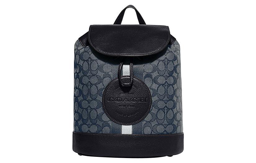 Coach Coach Dempsey Fabric With Pebbled Leather Backpack Medium Size Women's Dark Blue