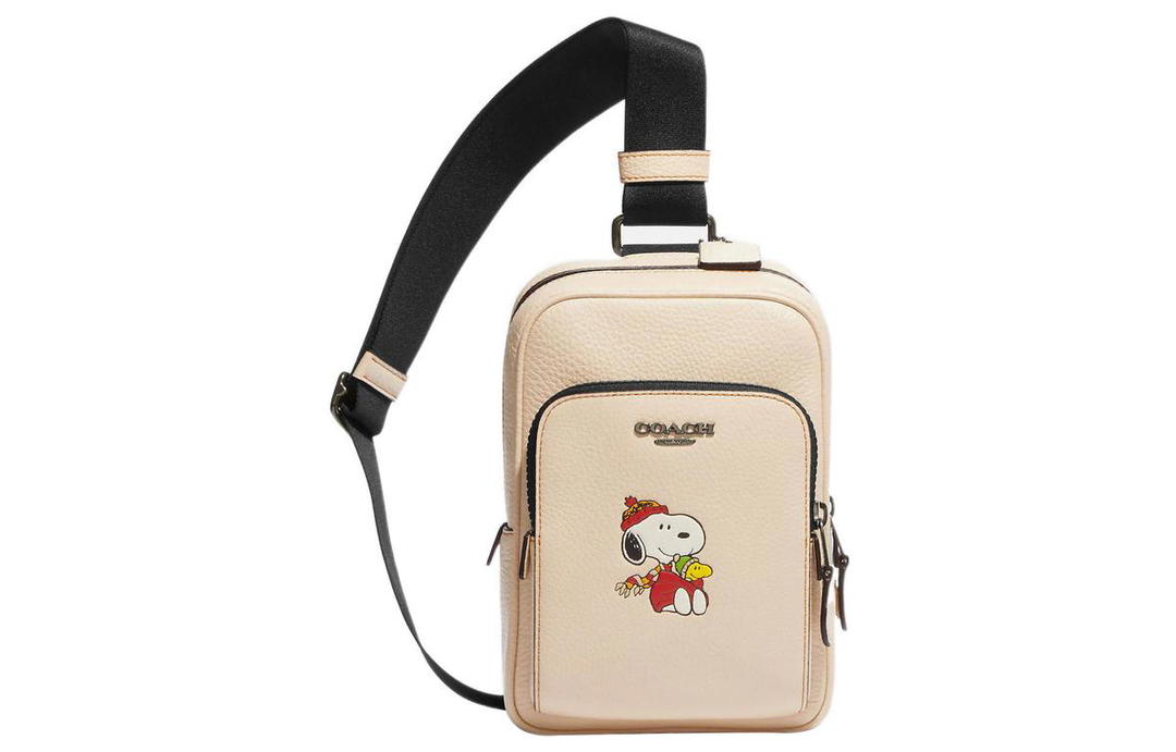Coach Coach Peanuts Snoopy Collaboration Track Pebbled Leather Shoulder Bag Crossbody Bag Sling Bags Mini Men's Ivory White