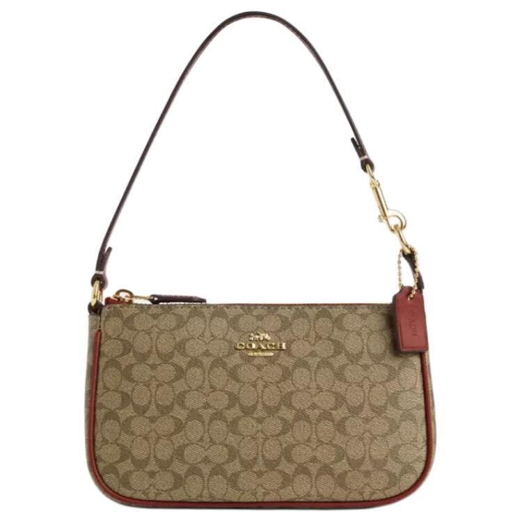 Coach Coach Nolita Coated Canvas With Smooth Leather Wrist Bags Clutches Small Size Women's Khaki & Earth Tone Red