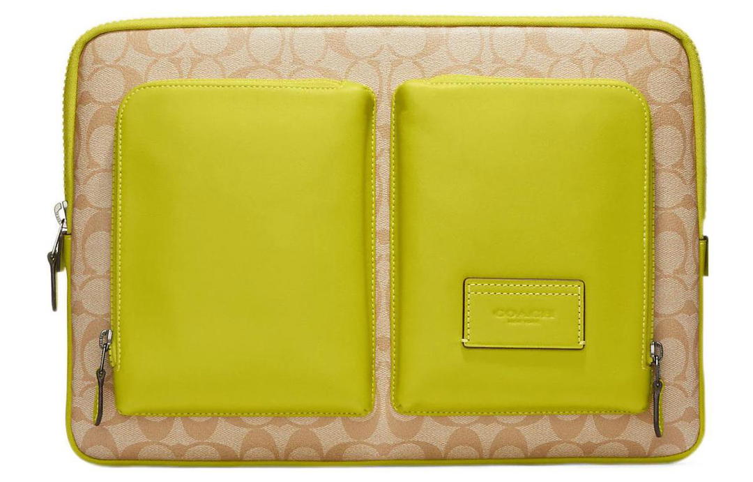Coach Coach Utility Coated Canvas With Calfskin IPad Case Laptop Bag Large Size Men's Brown And Yellow