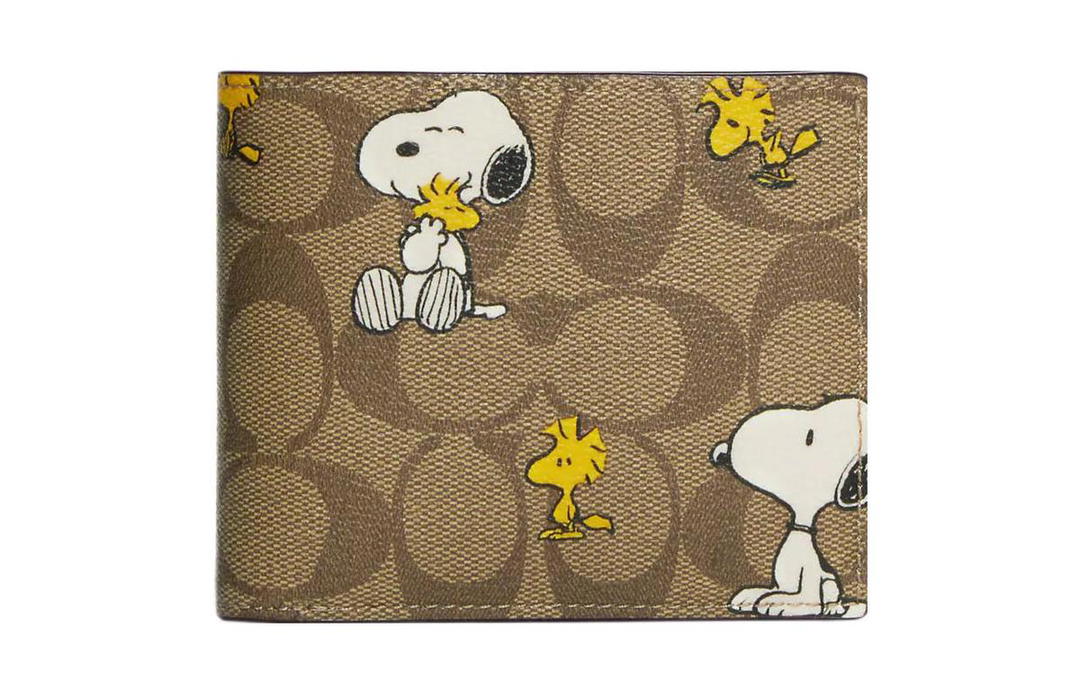 Coach Coach Peanuts Snoopy Collaboration 3 IN 1 Wallet Coated Canvas Card Holder Wallet Men's Khaki