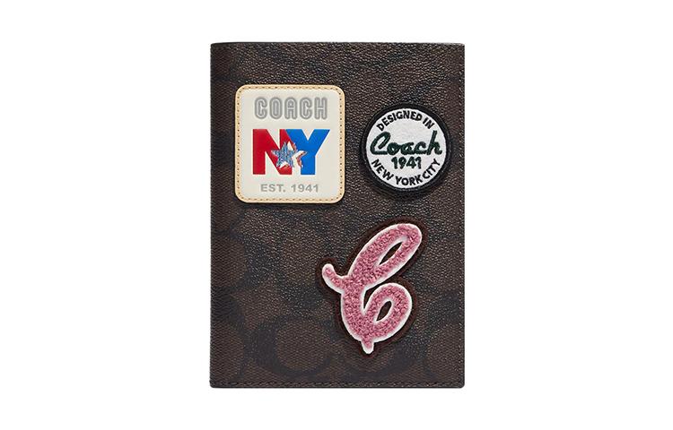 Coach Coach Passport Case Signature Coated Canvas With Leather Passport Holder Mini Women's Brown Black