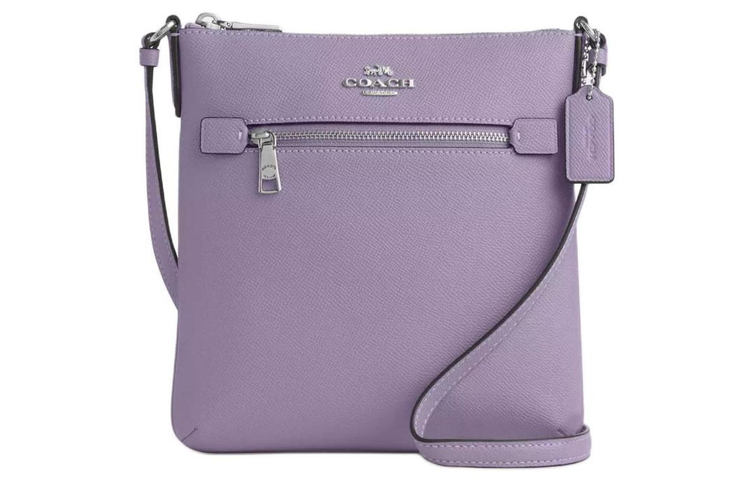Coach Coach File Cross-Stitch Leather Shoulder Bag Crossbody Bag Small Size Women's Silver & Light Purple