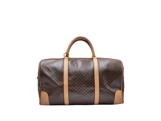 Celine Celine Macadam Triomphe Boston Duffel Travel Bag In Canvas And Brown Leather With Gold Hardware Brown - view 2