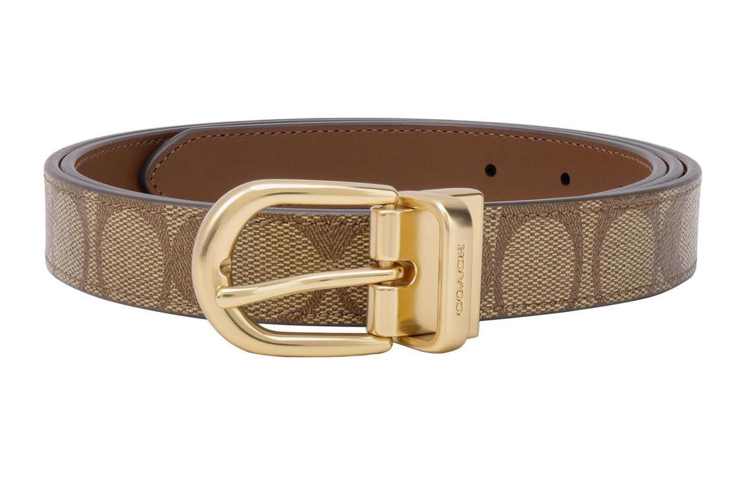 Coach Coach Pin Buckle Cow Leather Belts Women's Gold/Brown Width 2.5cm