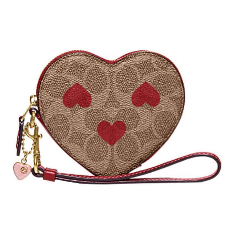 Coach Coach Heart Artificial Leather Wrist Bags Clutches Mini Women's Brown