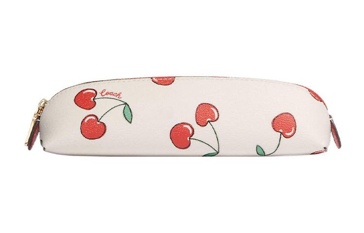 Coach Coach Pencil Case Canvas With Leather Pencil Case Storage Bag Makeup Bag Small Size Women's White