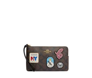 Buy Coach Corner Zip Artificial Leather Clutch Wrist Bag Large Size Women's Brown Black at Sasom – Authentic and Ready to Ship