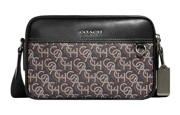 Coach Coach Graham PVC Cow Leather Patchwork Camera Bag Shoulder Bag Crossbody Bag Medium Size Unisex Gray & Black