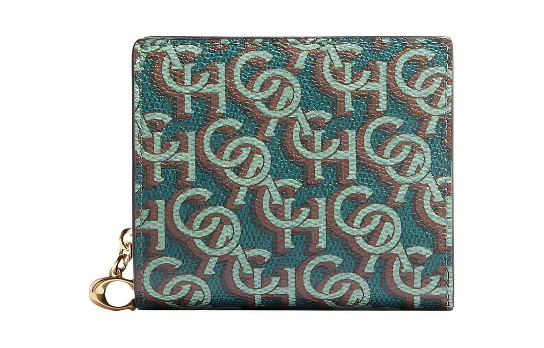 Coach Coach Snap Wallet Coated Canvas With Leather Wallet Women's Green