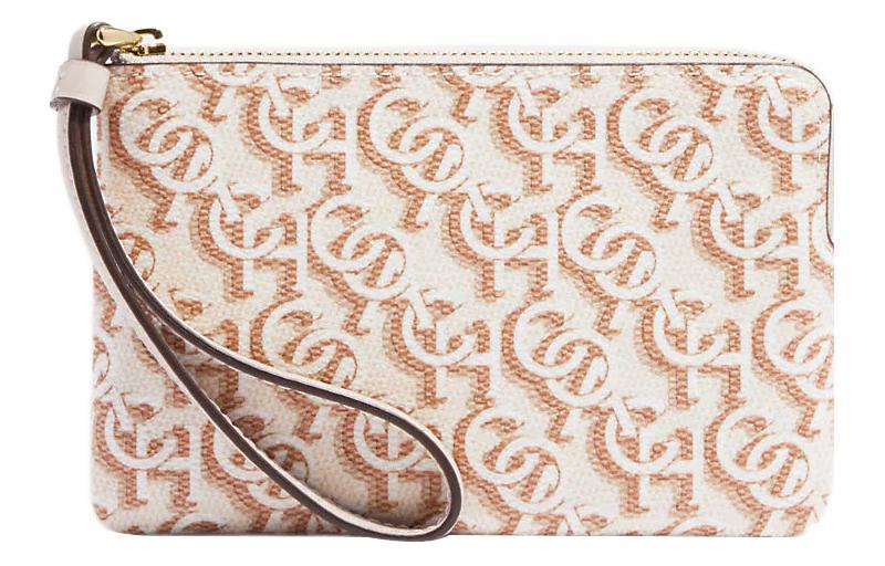 Coach Coach Corner Zip Canvas With Leather Wrist Bags Clutches Small Size Women's Chalk White