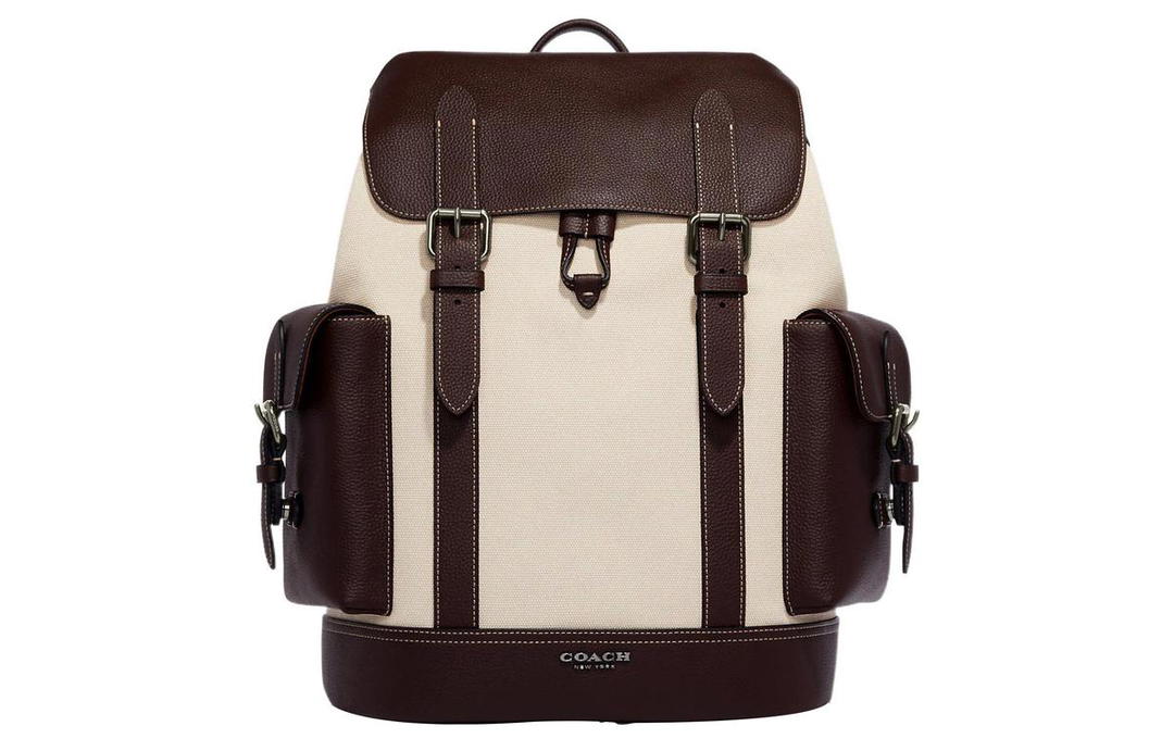 Coach Coach Hudson Canvas With Natural Pebble Texture Backpack Large Size Men's Brown & Beige