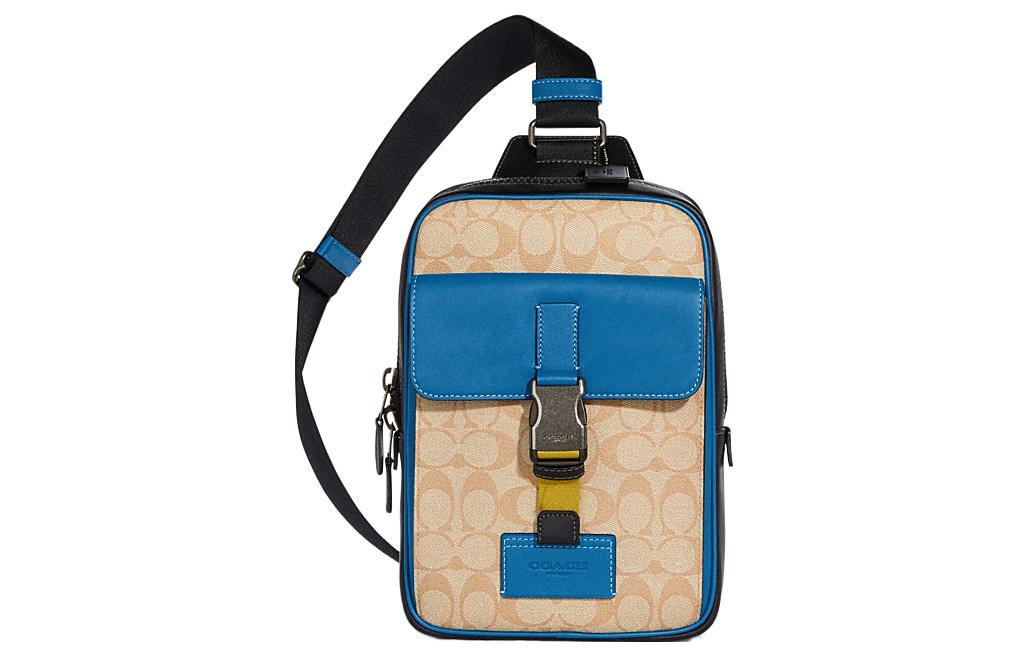 Coach Coach Track Cow Leather With Fabric Sling Bag, Crossbody Bag, Shoulder Bag Medium Size Men's Blue Beige