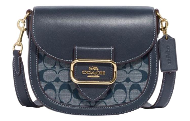 Coach Coach Morgan Cow Leather With Textile Saddle Bag Shoulder Bag Crossbody Bag Small Size Women's Denim Blue