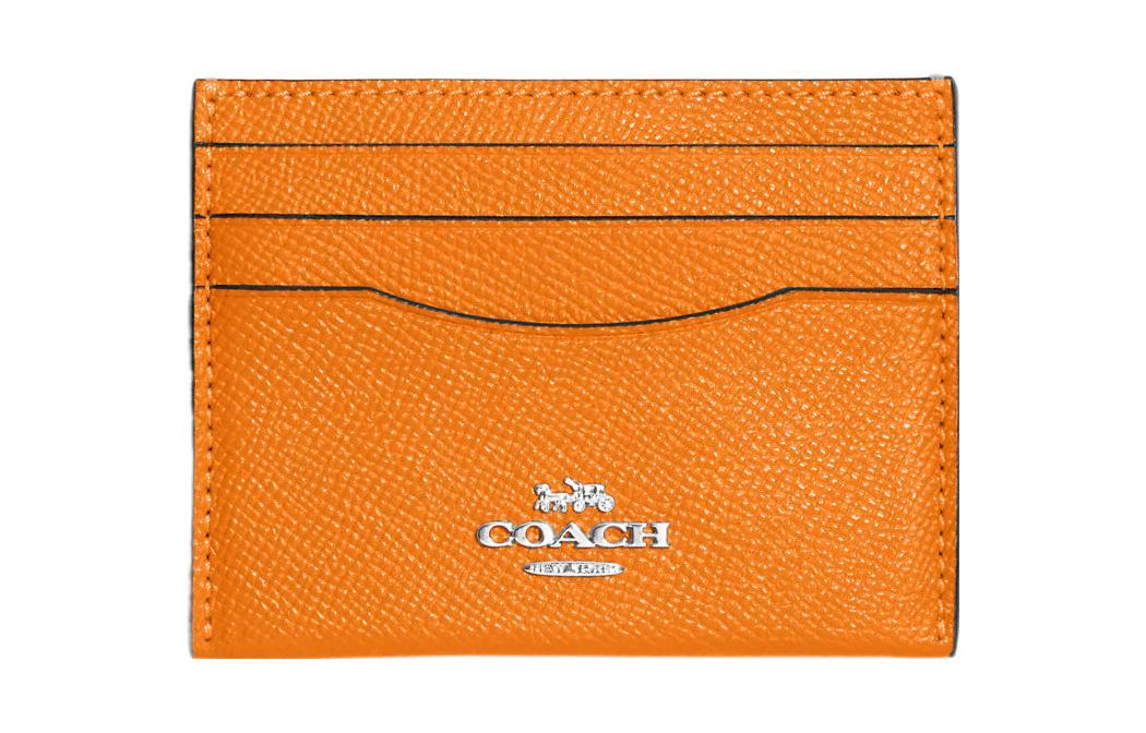 Coach Coach Card Case Cross Stitch Leather Card Holder Women's Orange