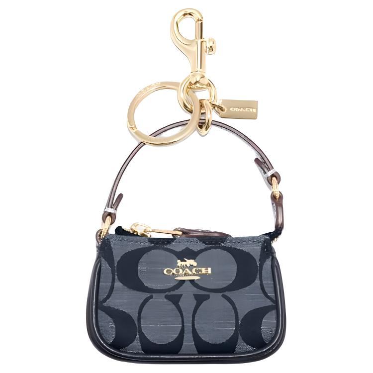 Coach Coach Bag Charm Canvas With Leather Pendant Bag Accessory Women's Dark Blue