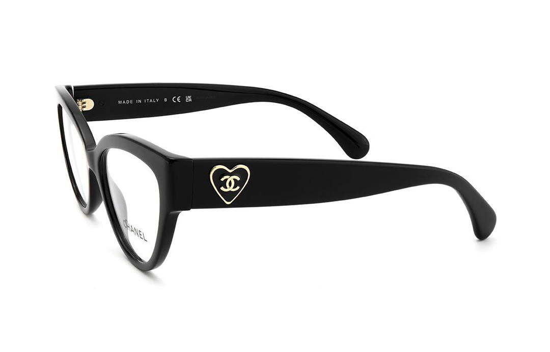 Chanel Chanel Plate Frame Cat Eye Eyeglass Frames Unisex Black