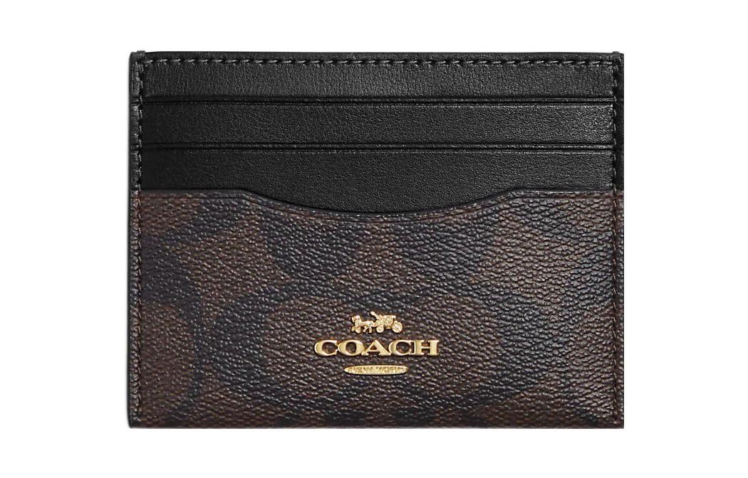 Coach Coach Card Case Coated Canvas With Leather Card Holder Women's Tan