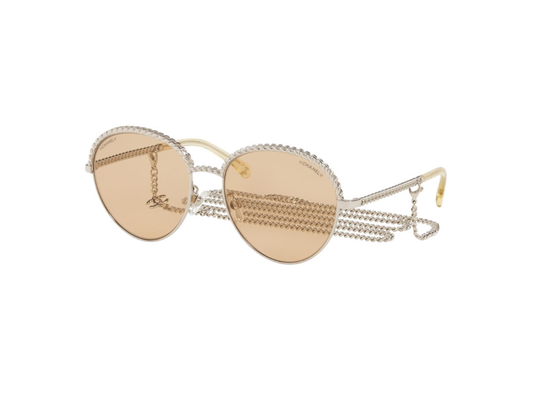 Chanel Chanel Sunglasses In Silver Metal Frame With Light Brown Lenses