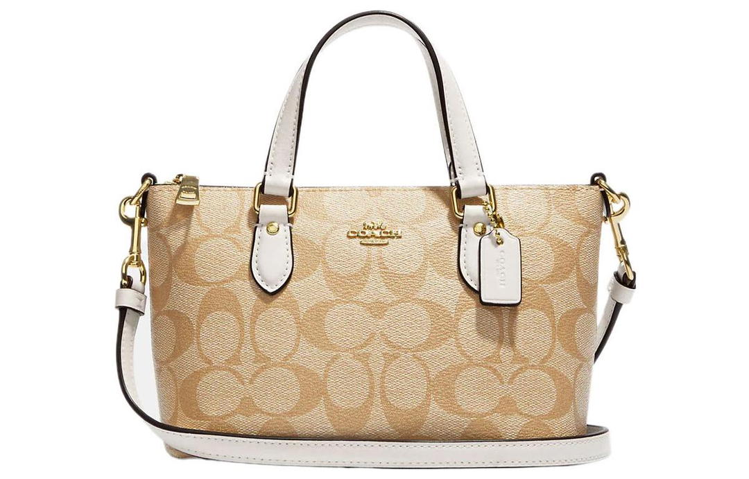 Coach Coach Gallery Canvas With Leather Handbags Shoulder Bag Crossbody Bag Small Size Women's Khaki & White