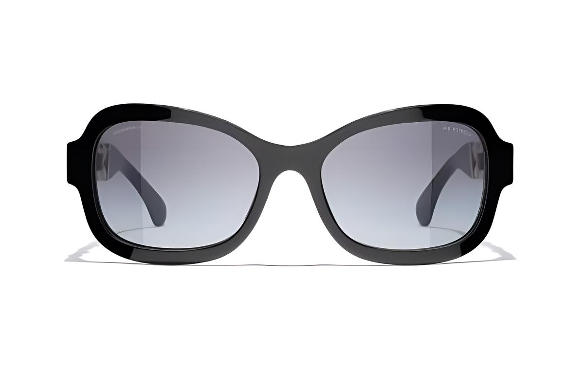 Chanel Chanel Metal Acetate Irregular Shape Sunglasses Women's Black