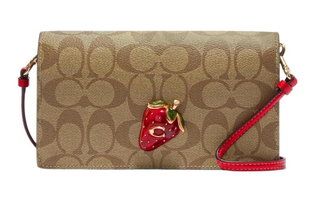 Coach Coach Anna 20 Signature Coated Canvas And Smooth Leather Shoulder Bag Crossbody Bag Small Size Women's Brown & Red