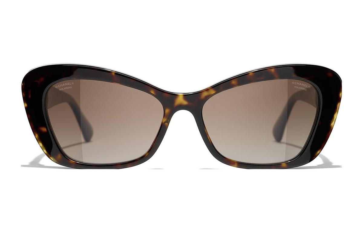 Chanel Chanel Acetate Irregular Shape Sunglasses Women's Brown
