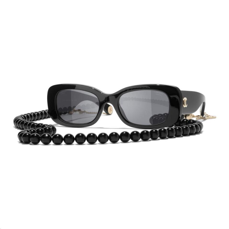 Chanel Chanel Acetate Rectangular Sunglasses Unisex Black