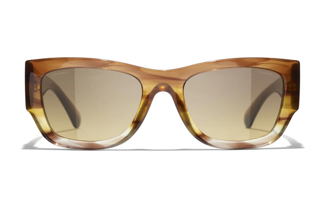 Chanel Chanel Acetate Irregular Shape Sunglasses Women's Brown