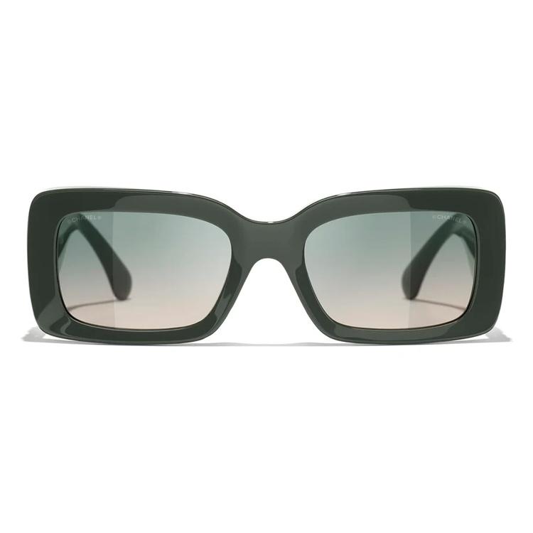 Chanel Chanel Acetate Metal Rectangular Sunglasses Women's Green