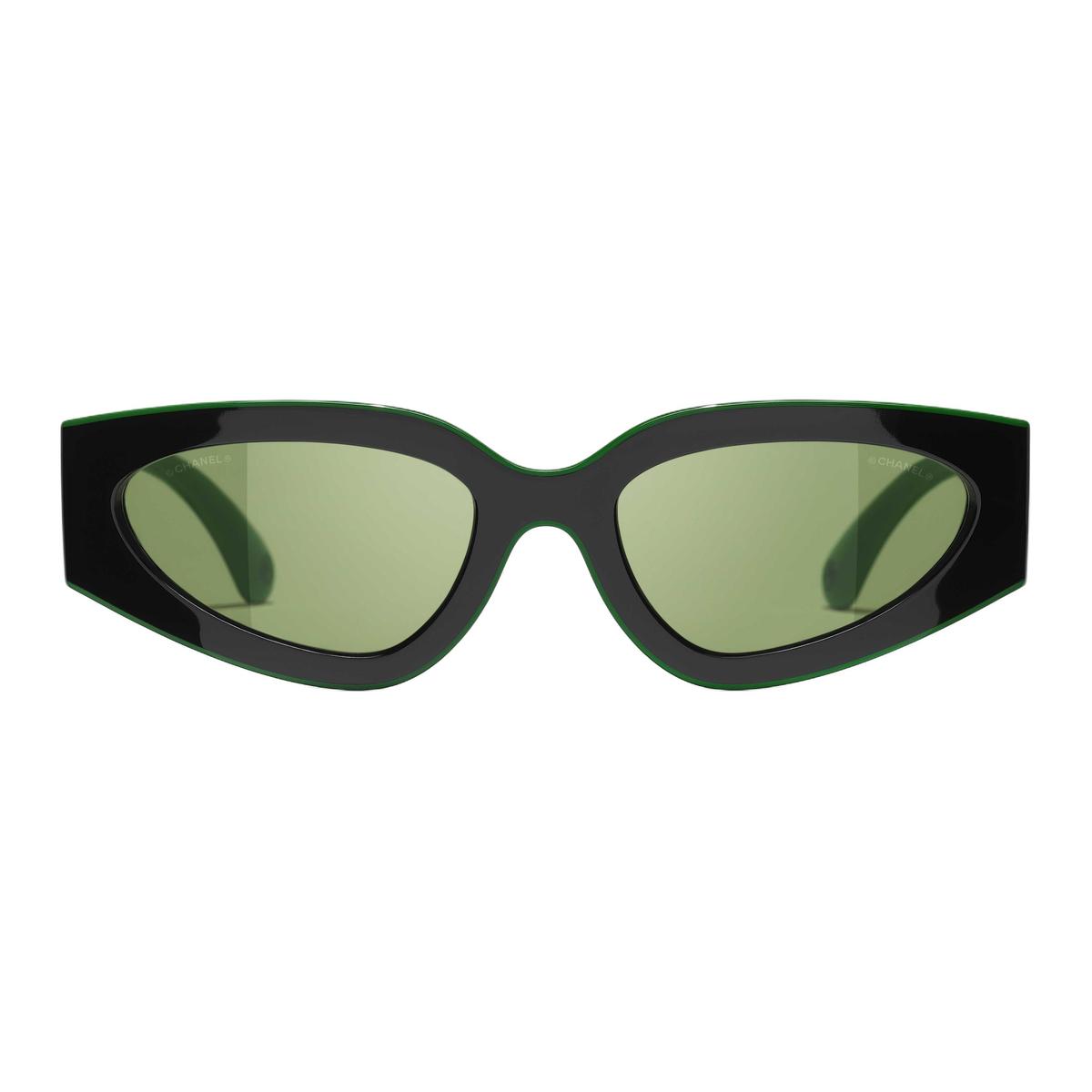 Chanel Chanel Organic Acetate Fiber Irregular Shape Sunglasses Men's Green