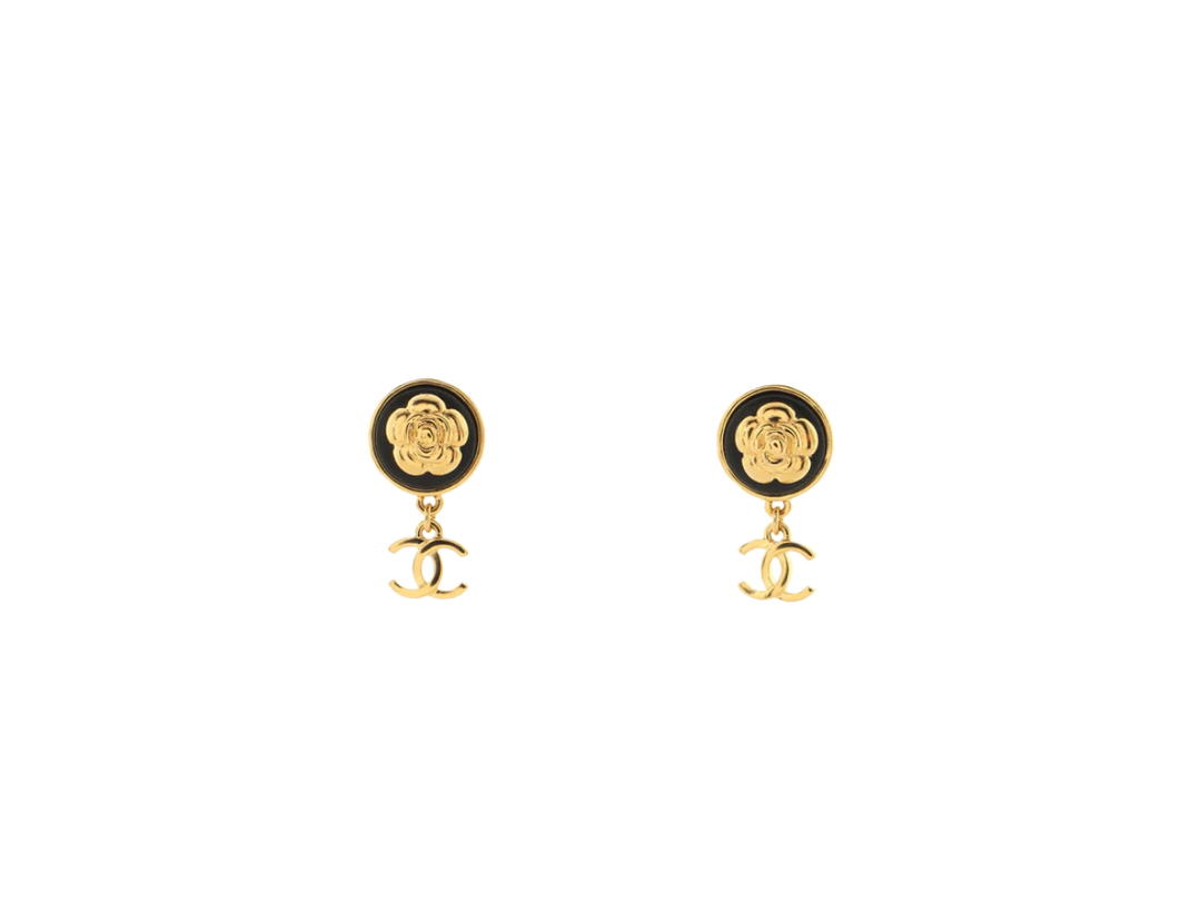 Chanel Chanel Camellia Cc Drop Earrings In Gold Metal with Leather