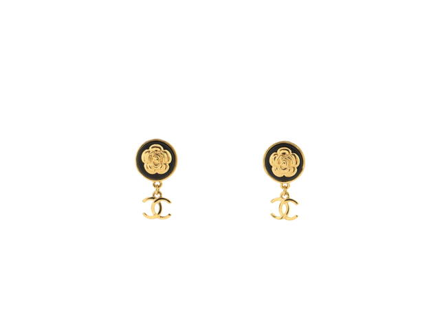 Chanel Chanel Camellia Cc Drop Earrings In Gold Metal with Leather - view 1