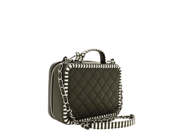 Chanel Chanel Caviar Quilted Striped Medium CC Filigree Vanity Case In Silver Hardware With Black White - view 2