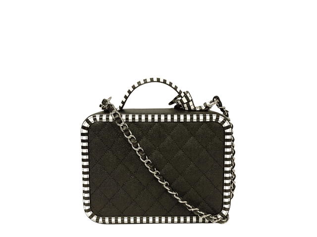 Chanel Chanel Caviar Quilted Striped Medium CC Filigree Vanity Case In Silver Hardware With Black White - view 3