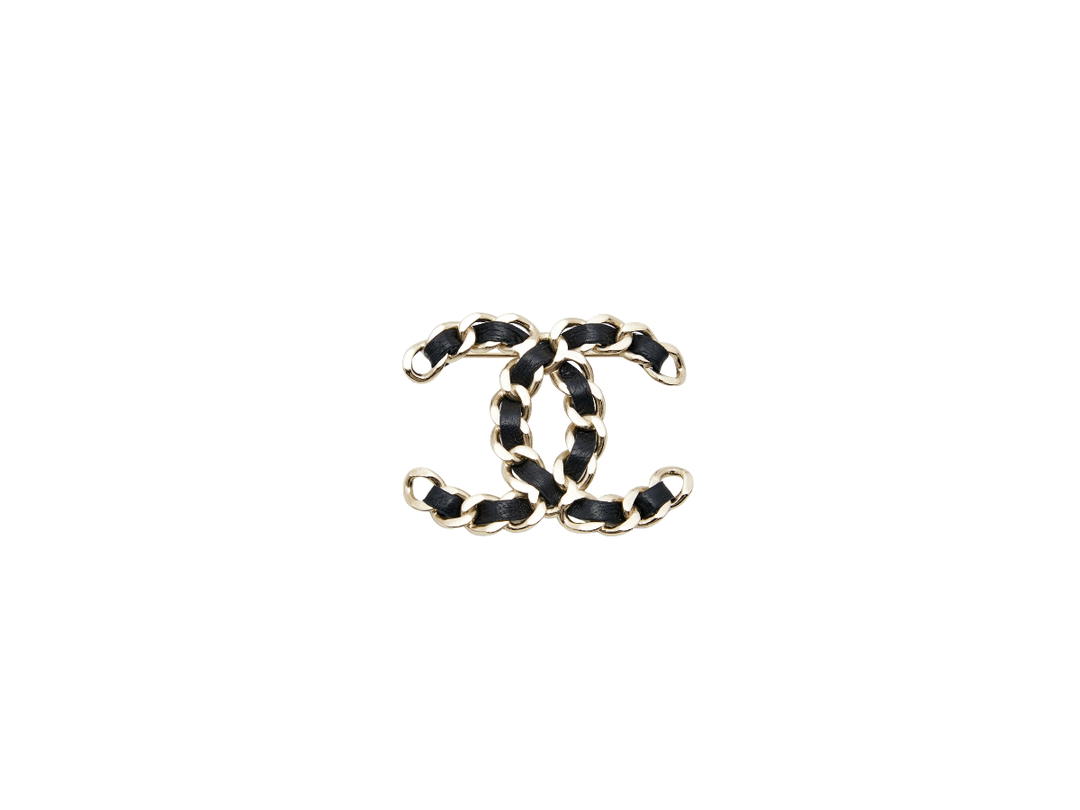 Chanel Chanel CC Brooch In Black Leather Gold Tone