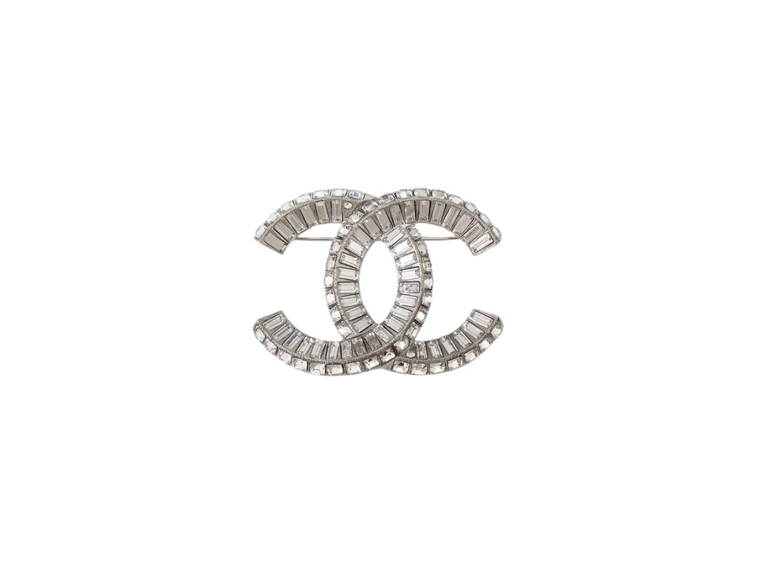 Chanel Chanel Palladium Plated Strass CC Brooch Crystals