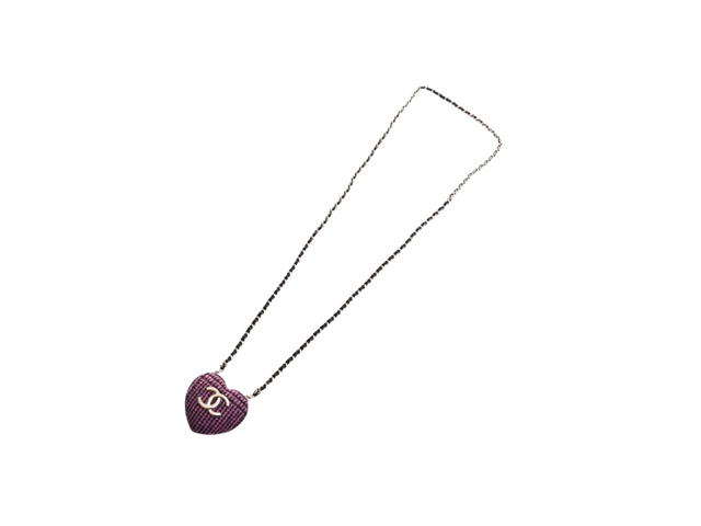 Chanel Chanel Heart Locket Pendant Necklace In Gold Plated tweed With Gold Hardware Pink Black - view 2
