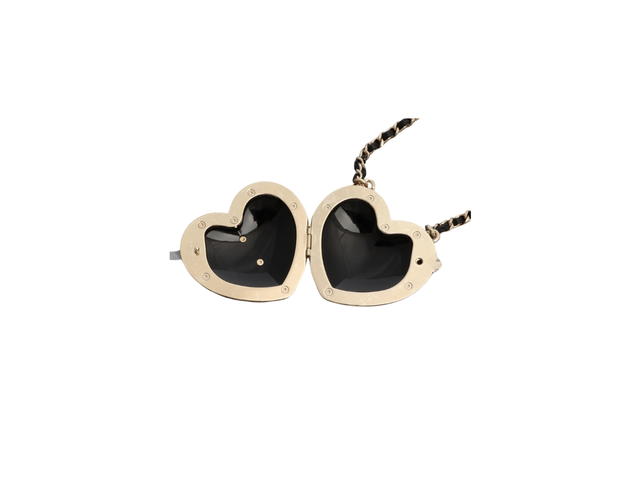 Chanel Chanel Heart Locket Pendant Necklace In Gold Plated tweed With Gold Hardware Pink Black - view 4