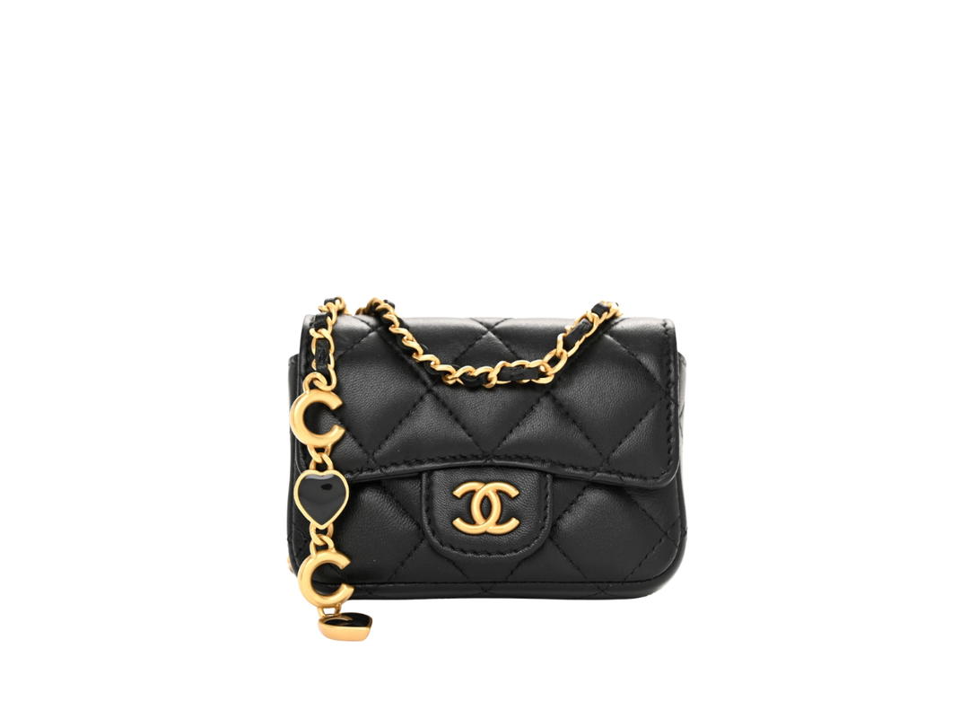 Chanel Chanel Lambskin Coco Enamel Quilted Mini Chain Belt Bag Black