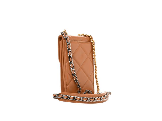 Chanel Chanel Lambskin Quilted Phone Holder With Chain Brown - view 2