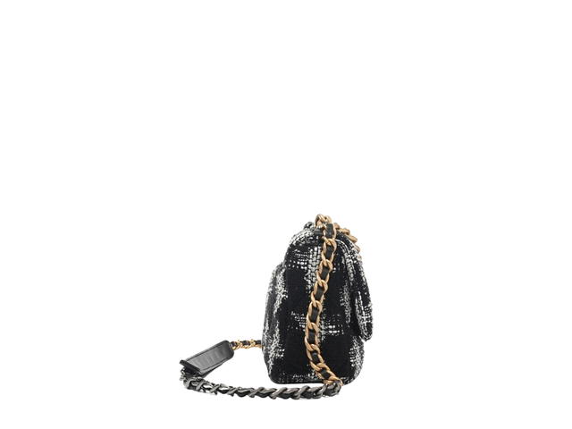Chanel Chanel Medium 19 Flap Tweed Quilted In Black White Tweed With Gold Hardware - view 2