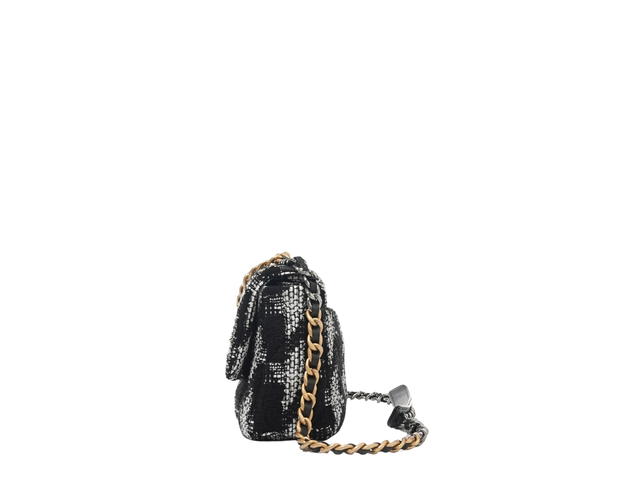 Chanel Chanel Medium 19 Flap Tweed Quilted In Black White Tweed With Gold Hardware - view 3