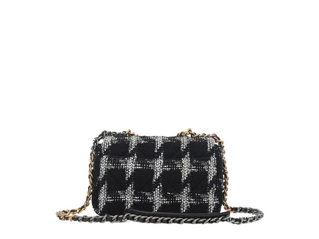 Chanel Chanel Medium 19 Flap Tweed Quilted In Black White Tweed With Gold Hardware - view 4