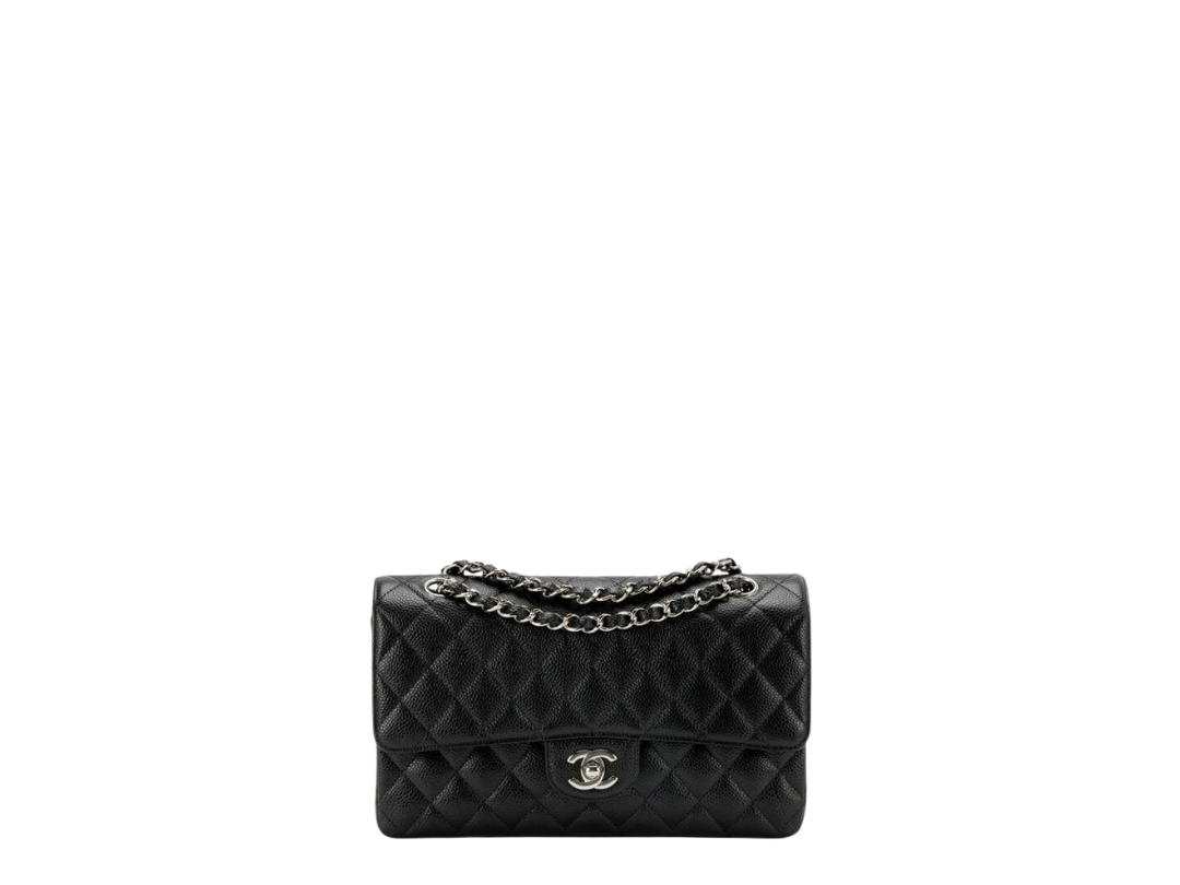 Chanel Chanel Medium Classic In Black Caviar Leather With Silver Hardware