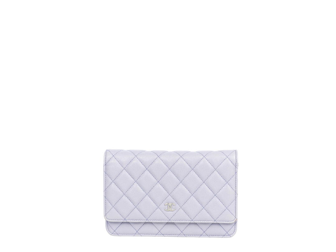 Chanel Chanel Caviar Quilted Wallet In Silver Hardware With Light Purple