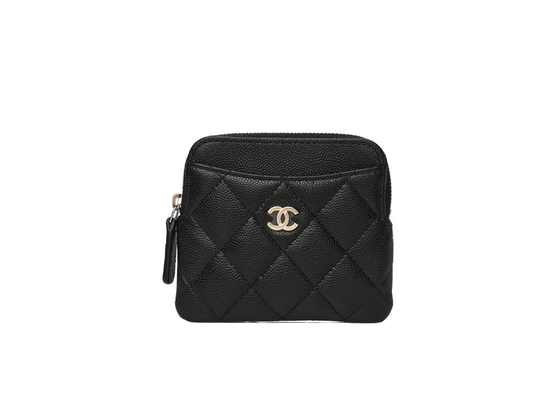 Chanel Chanel Zip Card Holder Wallet In Black Caviar With Gold Tone Hardware