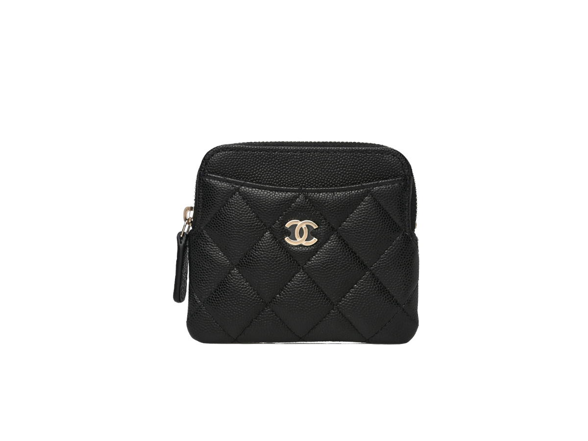 Chanel Chanel Zip Card Holder Wallet In Black Caviar With Gold Tone Hardware