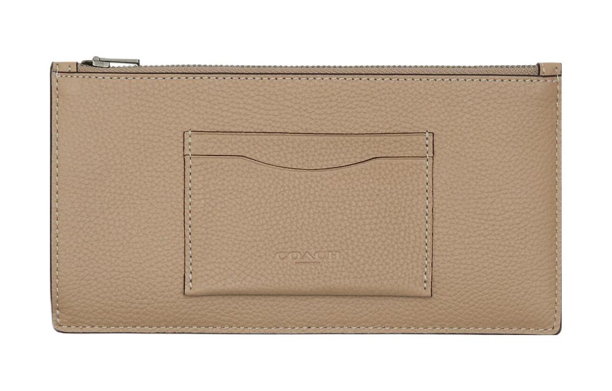 Coach Coach Zip Phone Pebbled Leather Coin Purses Wallets Small Size Women's Camel